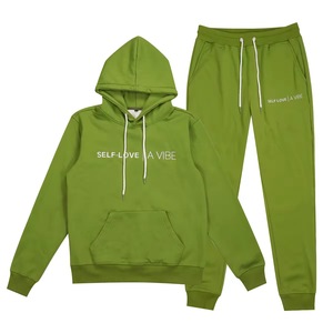 Conjunto Deportivo Vintage Verde Vibrante, Sudadera con Capucha y Pantalones Deportivos Unisex de 2 Piezas, Logotipo Personalizado, 100% Algodón - Product Image 1