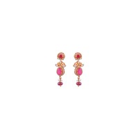 时尚粉色宝石 Gajaah 925 纯银项链和耳环套装，适合女士，优雅简约设计师派对佩戴珠宝