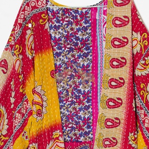 Cotton Hand Block Print Vintage Kantha Kimono Jacket Bathrobe Boho Handmade Kimono Jacket - Product Image 2