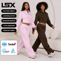 Ensemble de survêtement polaire personnalisé pour femme, OEM, avec sweat à capuche double fermeture éclair coupe ajustée et pantalon de survêtement en coton, tenue d'hiver 2 pièces, fabricant