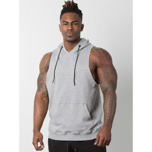 Sweat à capuche sans manches oversize unisexe avec logo personnalisé, Sweat à capuche de gymnastique respirant de couleur unie pour hommes, Sweat à capuche décontracté de musculation sans manches - Product Image 1