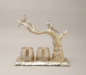 Adorable Nature Inspired Golden Textured Aluminium <b>Candle</b> <b>Holder</b> With Hurricane Glass Perfect For Stylish Cozy Home Decor - Product Image 3