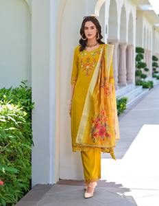 Haute Qualité Moderne Tendance Robe Jacquard Visqueux Coton Soie Kurti Pant & Dupatta Avec Main Et Broderie Travail Femme Mode - Product Image 6