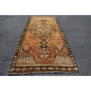 Vintage Turkish Classic Large Area Rug 5' X 11' <b>Brown</b> & Beige Patchwork Design <b>Wool</b> Material Latex Backing for Teen Living Room - Product Image 1