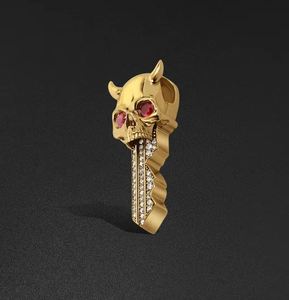 Collar con Colgante de Llave del Infierno, Colgante Redondo de Moissanita con Acabado Chapado en Oro Blanco de 14K, Estilo Hip Hop - Product Image 2