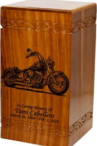 Wooden Cremation <b>Urn</b> <b>Large</b> Size Human Funeral <b>Urn</b> with Personalization (Motorcycle) - Product Image 2