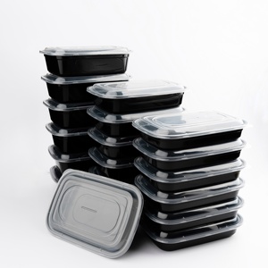 ภาชนะบรรจุอาหารพลาสติกสี่เหลี่ยมขนาด1250มล. ทนทานกล่องจัดส่งแบบกำหนดเองบรรจุภัณฑ์สีดำสีแดงสีขาว - Product Image 3