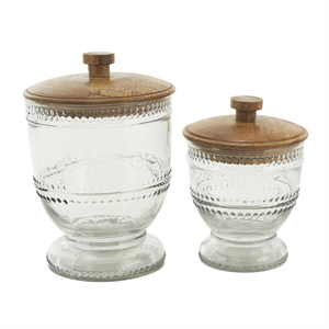 Clear Handmade Glass Beaded <b>Decorative</b> Jars with Wooden <b>Lids</b> for Living Room, Tabletop, and Home Storage - Product Image 2