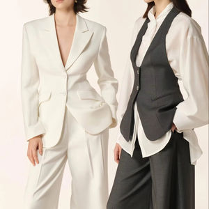 Elegant Women V Neck Single Breasted Waistcoat Office Pants Formal Business Vintage <b>Set</b> Black in Vietnam OEM ODM services - Product Image 1