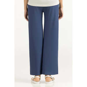 Pantalon décontracté bleu pour femme, coupe large, en crêpe respirant, taille XL, taille mi-haute, teint uni, technique froissée WM-TRKN-SS24-102 - Product Image 3