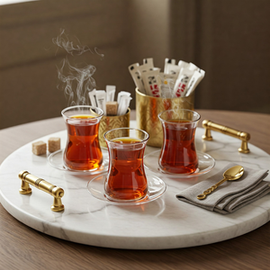 Bandeja de servicio de mármol de lujo Elegante bandeja de café hecha a mano con asas de oro de latón Fabricante personalizado Proveedor bajo precio - Product Image 2