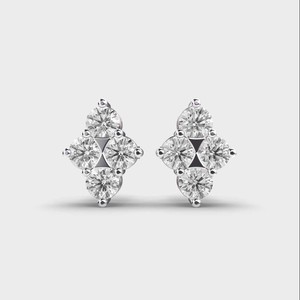 Pendientes de Diamantes Redondos Cultivados en Laboratorio con Certificación IGI, Oro Amarillo/Blanco y Rosa de 14K, Pendientes de Flor con Cuatro Piedras de Diamante - Product Image 1