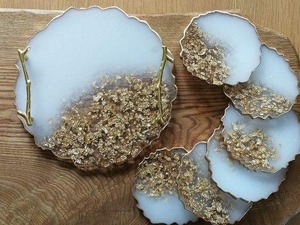 Artisan Inspired Resin <b>Serving</b> Tray and Coaster <b>Set</b>, Stylish Decorative Tray for Food, Drinks & Gifting resin trays molds - Product Image 4