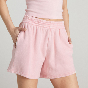 Logo personnalisé Short en éponge française taille haute pour femmes en coton respirant avec fermeture à cordon de serrage Motif décontracté élastique lavé à chaud - Product Image 6