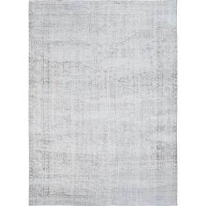 Tapis en laine noué à la main gris et noir vintage Pae-1486 – Nouveau tapis rectangulaire abstrait fait main pour salon et couloir, motif médaillon, pour la maison - Product Image 1
