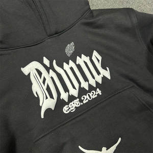 Winter Men's Heavyweight Fleece Pullover <b>Hoodie</b> with Custom Logo Puff Printing 100% Polyester Windproof Eco-Friendly Quick Dry - Product Image 4