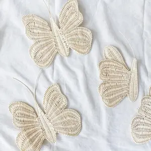 Conjunto de 2 decorações em rattan borboleta, decoração de vime natural em rattan