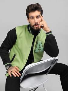 Doudoune en jean bicolore délavé à l'acide personnalisable pour hommes hiver laine Letterman Baseball Varsity Jacket double boutonnage - Product Image 4