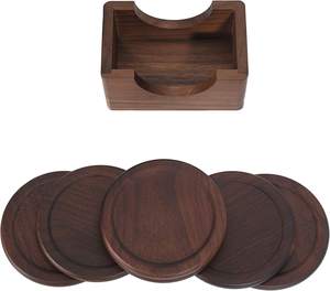 Ensemble de sous-verres ronds en bois personnalisés pour la cuisine domestique Sous-verres en bois de style classique pour bar - Product Image 3
