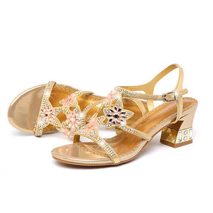 Sandalias de Mujer con Brillantina, Cristal, Lentejuelas y Joyas, Tallas Grandes, Tacón Acampanado, Puntera Abierta, Tacón Cuadrado, Sandalias Casuales de Uso Diario en PU con Pedrería - Product Image 5