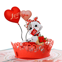 Nueva Tarjeta de Felicitación 3D Pop-up, la Mejor Opción para el Día de San Valentín, con un Adorable Gato y Globos, Te Amo