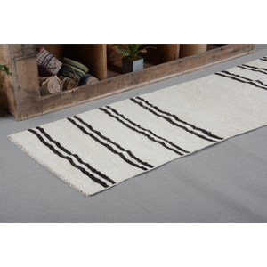 Tapis en laine moderne blanc noir 2,3x7,2 pieds Fait à la main Vintage Turc Design Latex Support Patchwork pour la maison Couloir Rectangle Chambre - Product Image 5
