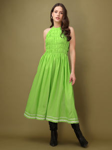 Mujeres Impreso Halter Neck Fit & Flared Sin mangas Casual Midi Longitud Cómodo Hermoso vestido - Product Image 4