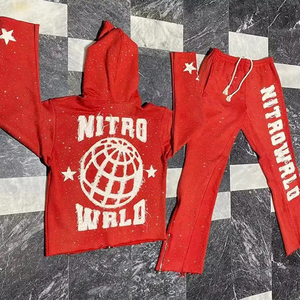 Fashionable Custom Distressed Ripped Men Windbreaker Suits Solid Pattern Two-Piece Winter 100% Cotton - Product Image 2