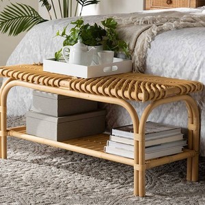 Banc d'appoint en rotin traditionnel antique, meubles en bambou pour la maison, design réglable pour la chambre à coucher, le salon, la salle à manger - Product Image 1