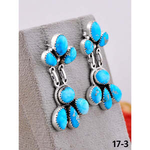 Boucles d'oreilles pendantes faites à la main en argent sterling et turquoise motif floral, style Southwest - Product Image 4