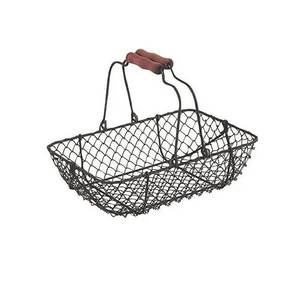 Panier à oeufs en fil de fer noir de meilleure qualité Panier de rangement de table en métal en fer forgé de forme ronde avec poignée - Product Image 4