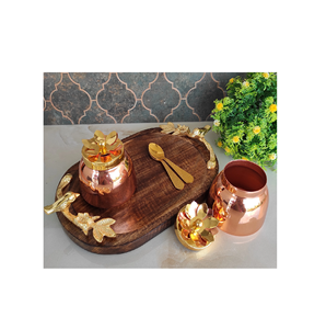 Ensemble de bols à fruits secs décoratifs en laiton plateau en bois caractéristique forme unique design élégant poignée en laiton cadeau décoration alimentaire - Product Image 6