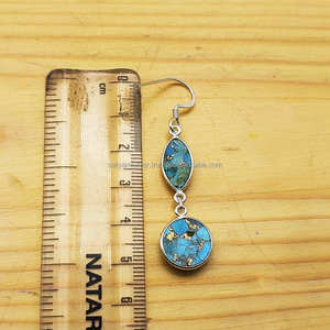 Vente chaude artisanale 925 boucles d'oreilles en argent Sterling double lunette de pierres précieuses avec Mohave naturel Turquoise en gros - Product Image 3