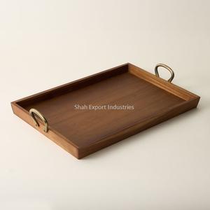 Plateau de service en bois au design exclusif Plateau de service de décoration de table pour fête de mariage Plateau de service de restauration avec poignée en métal - Product Image 2