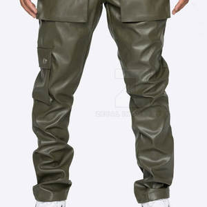 Pantalones de Cuero para Hombre, Color Sólido Oscuro, Estilo Urbano, Lavados, de Alta Calidad, Casuales, Transpirables, Ligeros, Cintura Media, para Invierno - Product Image 3