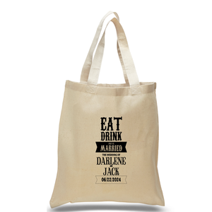 Bolsa de Mano 'Eat Drink and Be Married' Resistente al Agua, con Diseño a Rayas, Cierre de Cremallera, Portátil, con Forro de Poliéster para Todas las Estaciones - Product Image 1