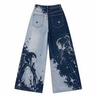 Jean ample taille haute pour femme, imprimé numérique anime, coupe large, longueur intégrale, denim tissé, délavé foncé/clair, style Y2K, 340g, été/hiver