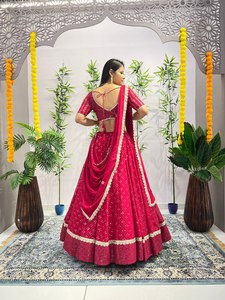 Treditionals Designer Ladies Heavy Georgette en relieve Saree New Trending Foilpaper bordado Lehenga Choli Wedding Parties - Product Image 4