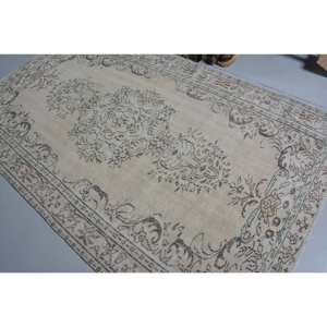 พรมตุรกีวินเทจคลาสสิก5.3 x 8.6ft ผ้าขนแกะทรงสี่เหลี่ยมผืนผ้าดีไซน์เย็บปะต่อสีน้ำตาลเบจ - Product Image 4