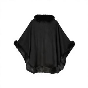 Capes d'hiver 2026 OEM de luxe en cachemire noir avec doublure en fourrure de renard pour femme, 100 % haute qualité, écologiques, faible MOQ, prix bas - Product Image 2