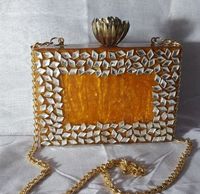 Tas Clutch Wanita Terbaru Model Bohemian Warna Putih Resin Emas Kundan Portabel untuk Pesta dan Acara Malam Hari Harga Terbaik