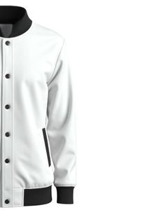 Chaqueta Universitaria Blanca para Hombre con Ribete Negro, Chaqueta Bomber de Softshell, Cuello y Puños Acanalados, Ropa de Calle, Prenda Exterior de Moda, Logotipo Personalizado OEM - Product Image 3