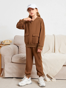 Ensemble survêtement pour adultes, coupe-vent, respirant, hiver, uni, marron, sweat-shirt à capuche et pantalon de jogging, tenue décontractée en deux pièces - Product Image 3
