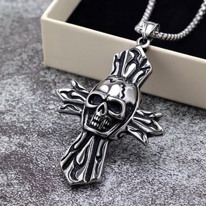 yunnique Stainless Steel <b>Cross</b> Skull Pendant Necklace-Men's Fashion - Product Image 1