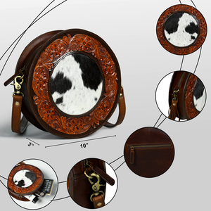 Cheveux en cuir véritable de qualité supérieure sur les sacs à bandoulière à la mode pour femme avec fermeture à glissière en cire dure de forme ronde en vente - Product Image 4