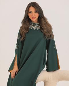 Vente en gros de luxe personnalisé satin de soie à manches longues anti-rides fait à la main Abaya pour les femmes Petite robe islamique turque manches à volants - Product Image 4