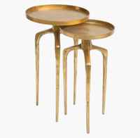 Table d'appoint de luxe moderne en métal, finition antique, faite à la main, avec plateau rond, personnalisable en usine, pour salon ou comme table basse.