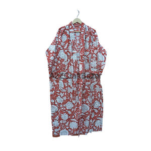 Kimono en coton fait à la main pour femmes Robe de chambre taille élastique imprimé floral japonais unique pour le printemps vêtements de nuit décontractés - Product Image 3