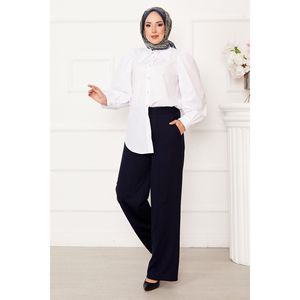 <span class=keywords><strong>Pantaloni</strong></span> Cargo <span class=keywords><strong>Blu</strong></span> Navy <span class=keywords><strong>a</strong></span> Vita Alta in <span class=keywords><strong>Velluto</strong></span> <span class=keywords><strong>a</strong></span> <span class=keywords><strong>Coste</strong></span> <span class=keywords><strong>a</strong></span> Gamba Larga con Dettaglio Tasche Frontali, Casual e Antipiega - Product Image 1