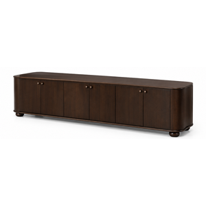 Mueble de TV Moderno de Madera Maciza con Múltiples Puertas de Almacenamiento, Soporte para TV de Perfil Bajo y Largo, Bordes Redondeados, para Sala de Estar - Product Image 2